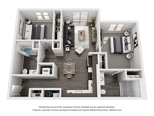 Floor plan 2 Bedroom 2 Bath - F