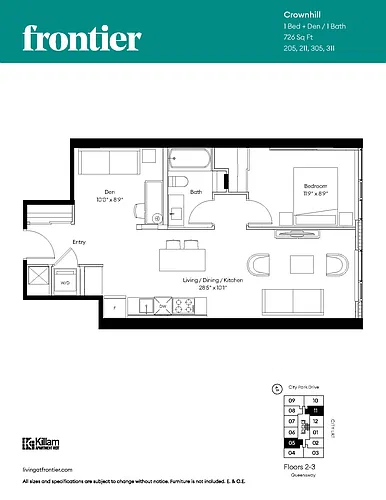 Floor plan One Bedroom + Den