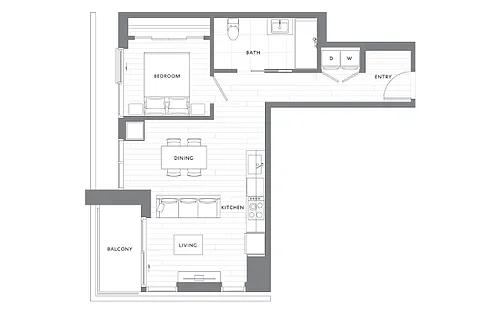 Floor plan 1 Bedroom 1 Bath ADA A16