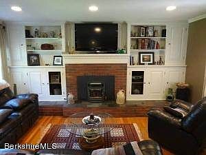 living room with pellet stove