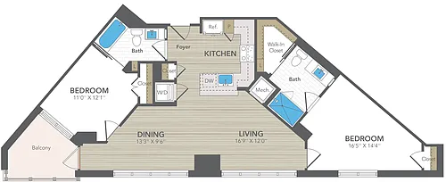 Floor plan 2 Bed 2 Bath Medium
