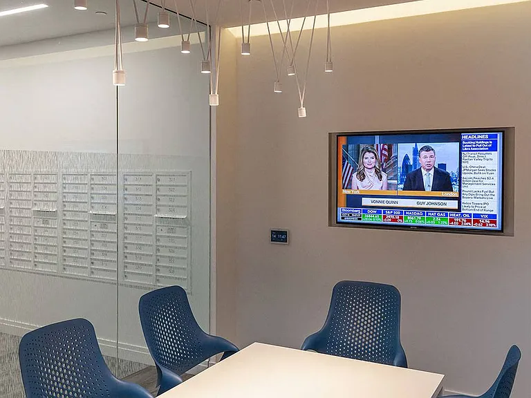 The conference room features a TV, perfect for your next meeting