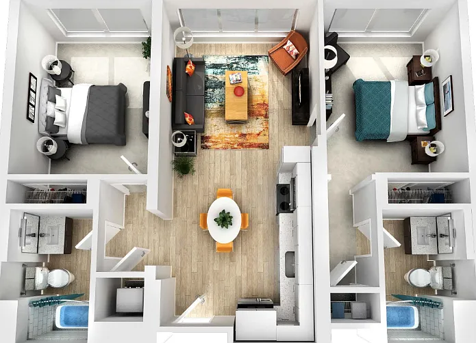 2 Bedroom 2 Bathroom 22A Floorplan Diagram