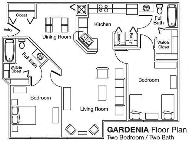 Floor plan Two Bedroom Two Bathroom B2 MKT