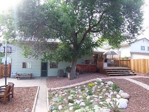 Low maintenence back yard with new privacy fence.