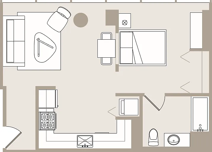 0 bed/1 bath - 614 sq ft