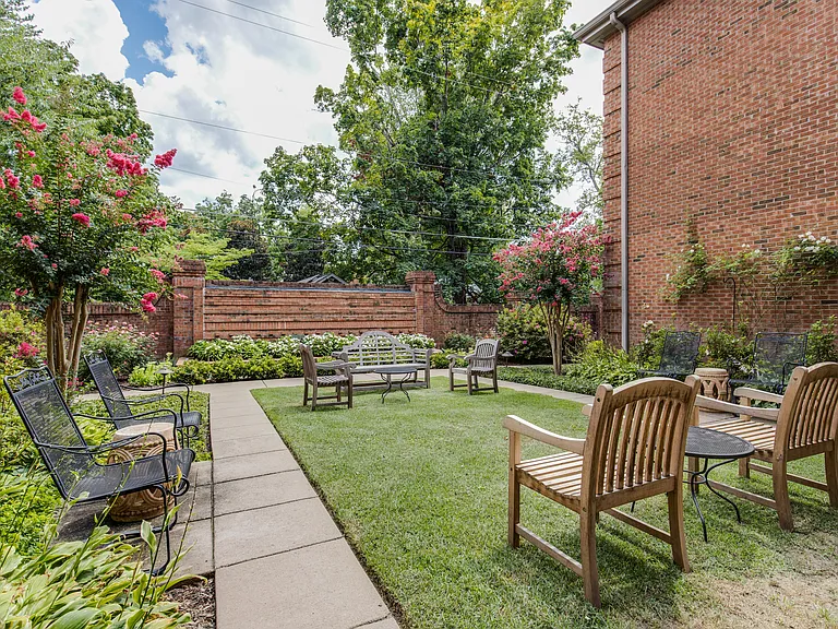 Shared courtyard with seating, gardens