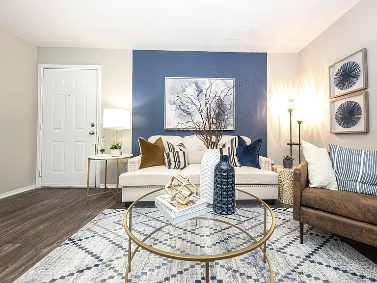 Living Room with Hardwood Style Flooring