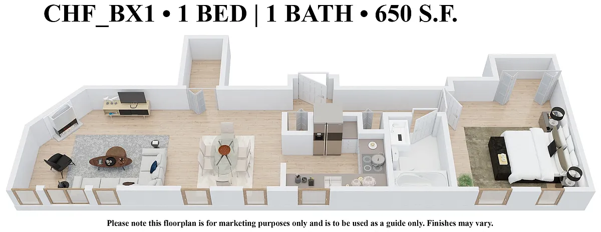 Floor plan One Bedroom One Bath - CHF650