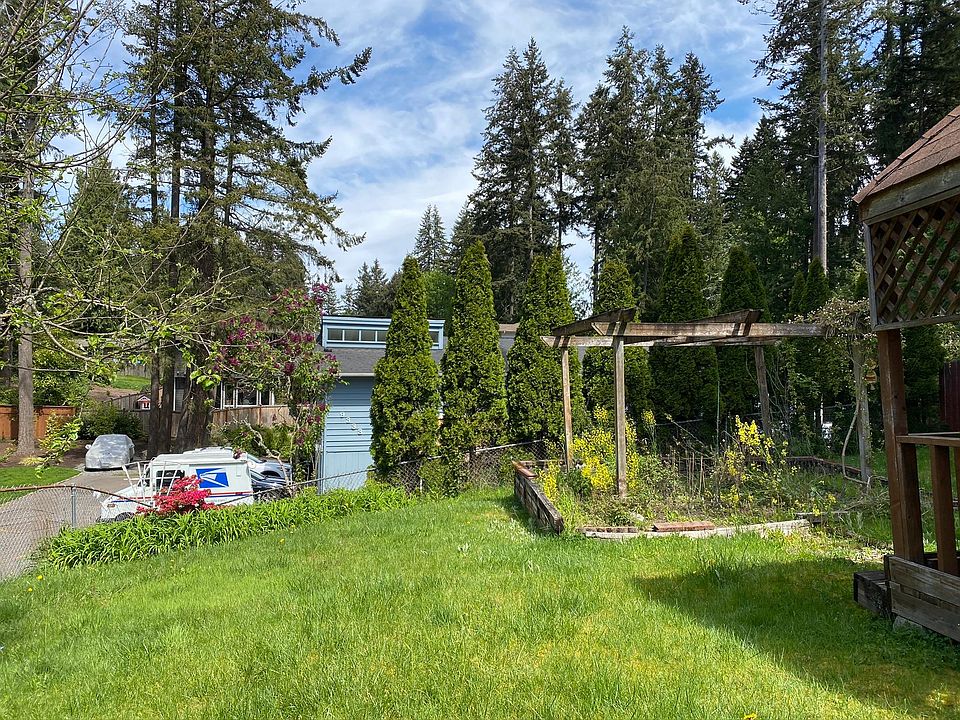 Fenced backyard with vegetable garden