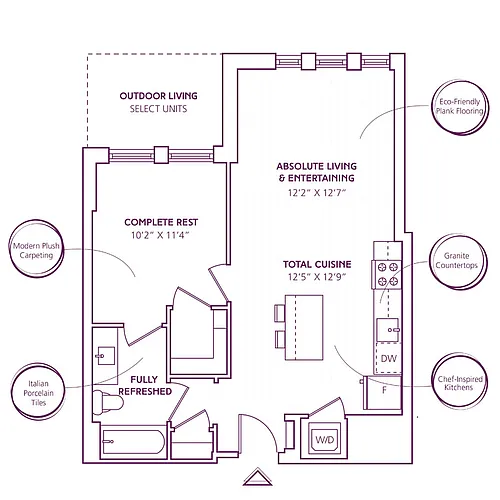 Floor plan 1 Bed - 1 Bath | A06