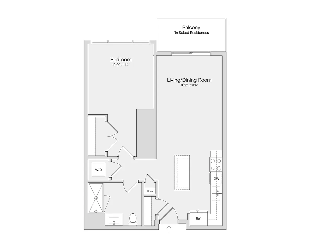 Floor plan 1BR 1BA (744 SF)