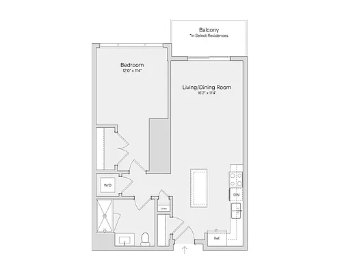 Floor plan 1BR 1BA (744 SF)