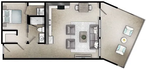 Floor plan Rooftop One Bedroom Loft-A3