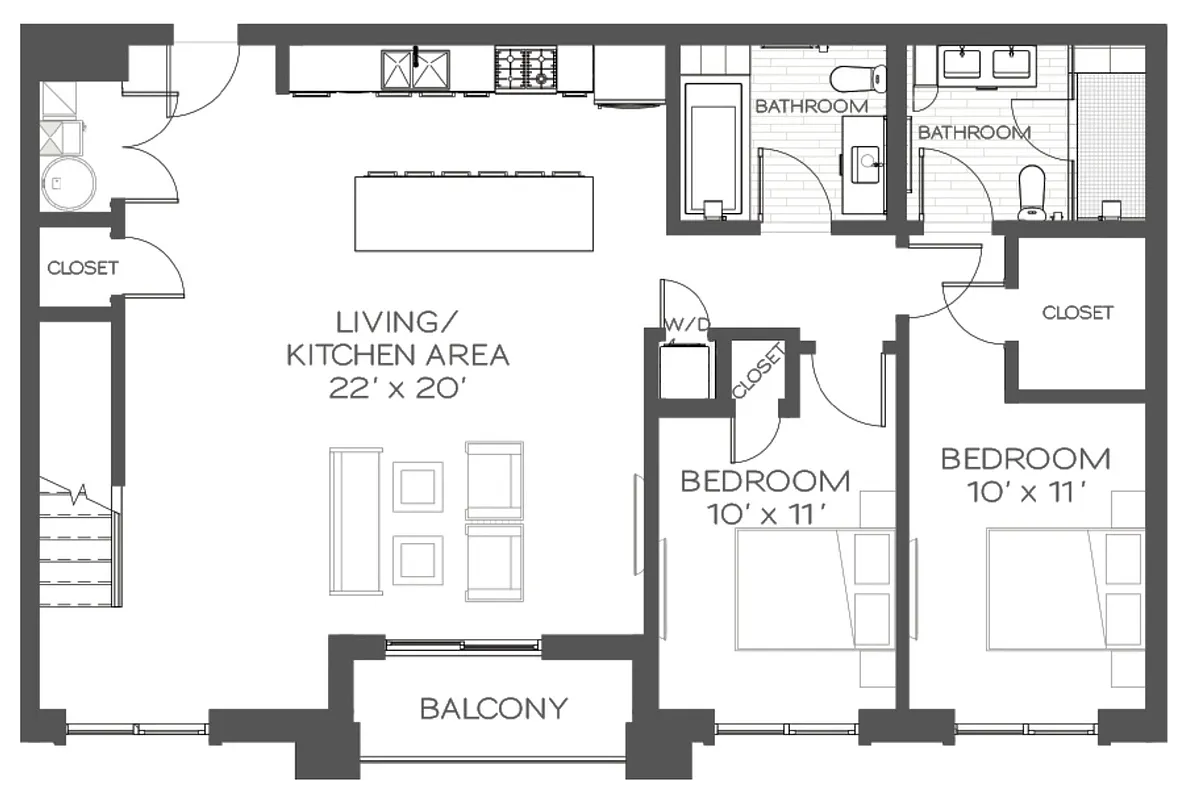 Floor plan 2 Bed/2 Bath Loft-B5