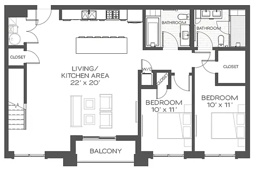 Floor plan 2 Bed/2 Bath Loft-B5