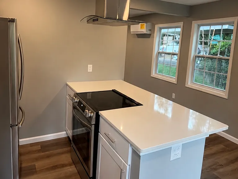 Kitchen from behind peninsula