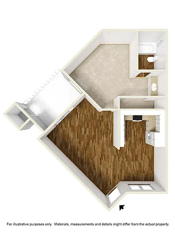 Floor plan 1 Bedroom, 1 Bathroom Plan B