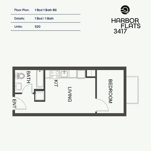 Floor plan 1 Bed 1 Bath B6