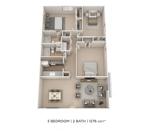 Floor plan Three Bedroom 2 Bath