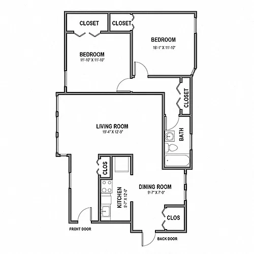Floor plan 2 BR 1 Bath Units 8,10, 12