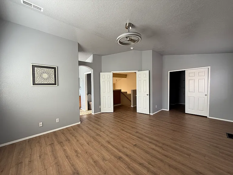 Master room with bathroom on left and closet on right