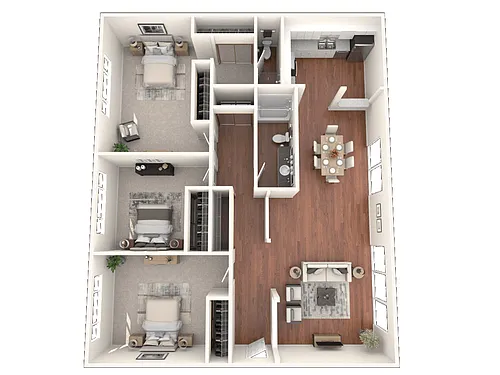 Floor plan Three Bedroom Two Bath