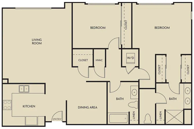 Floor plan 2 Bedroom 2 Bathroom Plan A