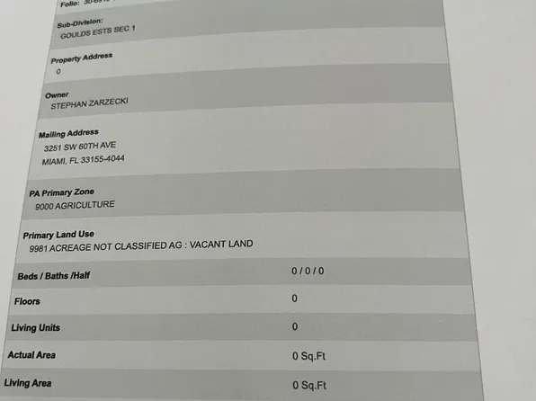 0 SW Unincorporated Florida Goulds, Goulds, FL 33170