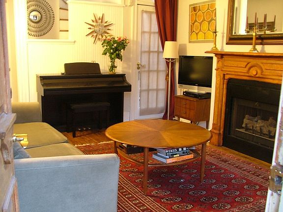 Warm living room with historic details
