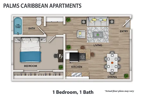 Floor plan 1 Bedroom, 1 Bath