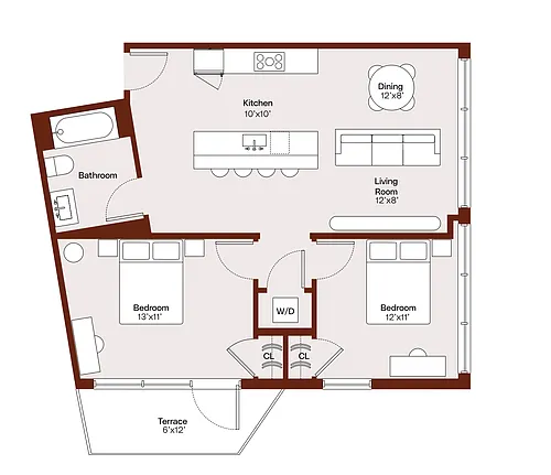 Floor plan Two Bedroom - 910 Sq Feet