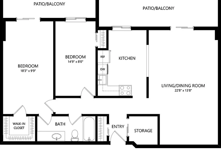 2 Bed - 1 Bath