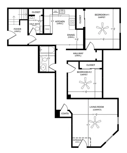 Floor plan 2 Bedrooms 1 Bath
