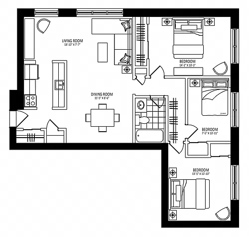 Floor plan Parkway Park - Plan A 3 Bed 1 Bath