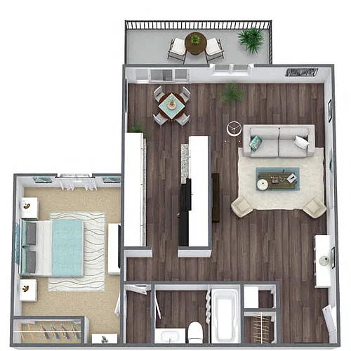 Floor plan A2: 1 Bed 1 Bath