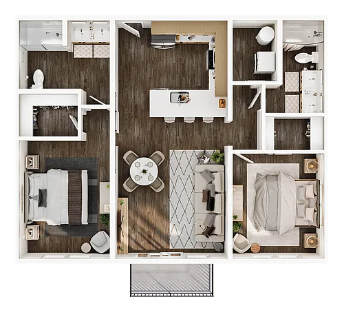 Floor plan 2 BD, 2BTH 3T