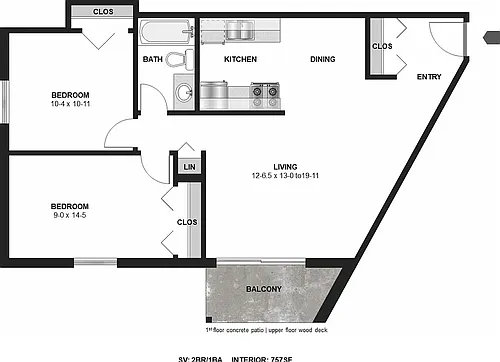 Floor plan 2 Bedroom 1 Bath