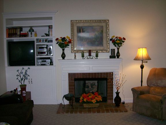 Family room with gas logs