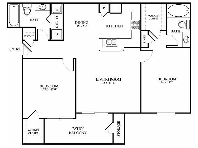 Floor plan 2 Bedroom, 2 Bathroom