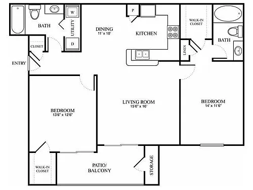 Floor plan 2 Bedroom, 2 Bathroom