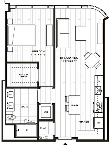 Floor plan 1 Bed/1 Bath-A12
