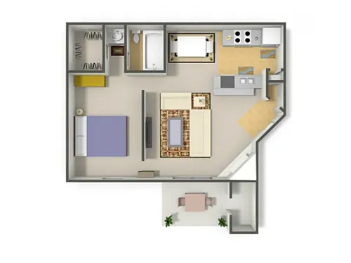 Floor plan Studio, 1 Bath (60% Income Restricted)