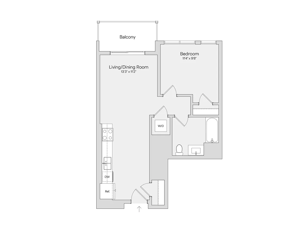 Floor plan 1BR 1BA (644 SF)