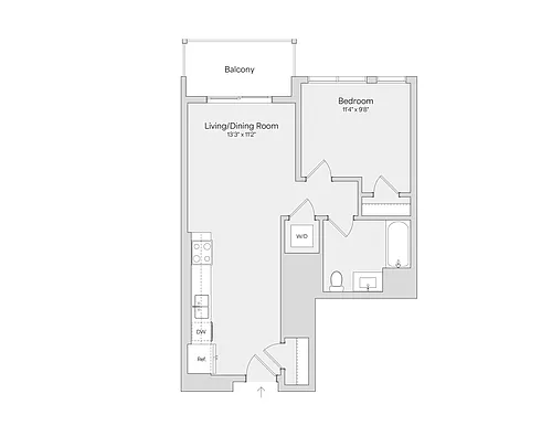 Floor plan 1BR 1BA (644 SF)