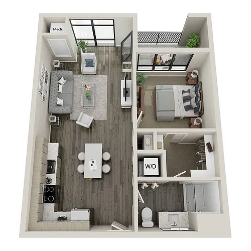 Floor plan A3HP - One Bedroom: Accessible + Balcony