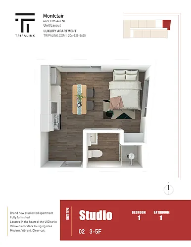 Floor plan Studio - 244 sqft