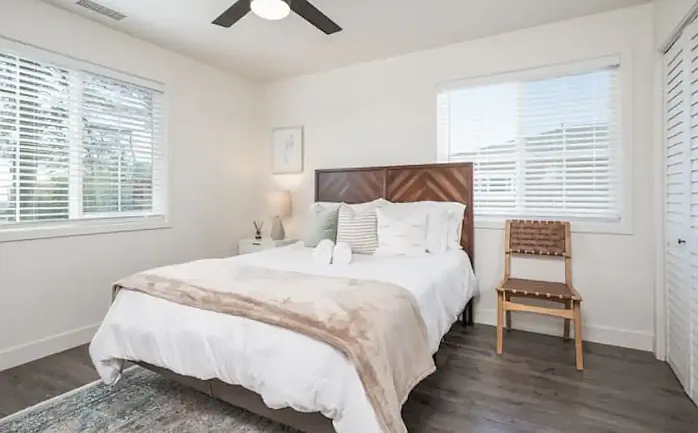 Renovated bedroom in the main house. Photos of the renovated suite bedroom coming soon