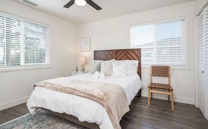 Renovated bedroom in the main house. Photos of the renovated suite bedroom coming soon
