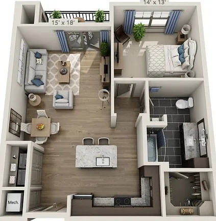Floor plans are artist's rendering. All dimensions are approximate. Actual product and specifications may vary in dimension or detail. Not all features are available in every apartment. Prices and availability are subject to change. Floor plans are artist